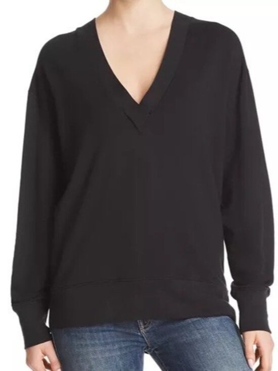 rag & bone Tops - Rag & Bone V Neck Sweatshirt Size Large Women’s Black Flora Pullover Stretch